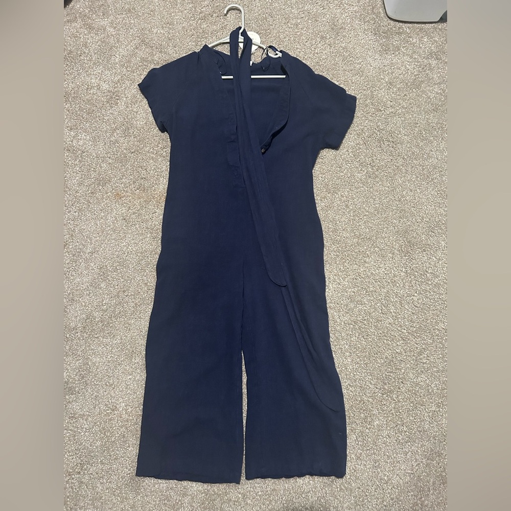 Navy Linen Blend Jumpsuit